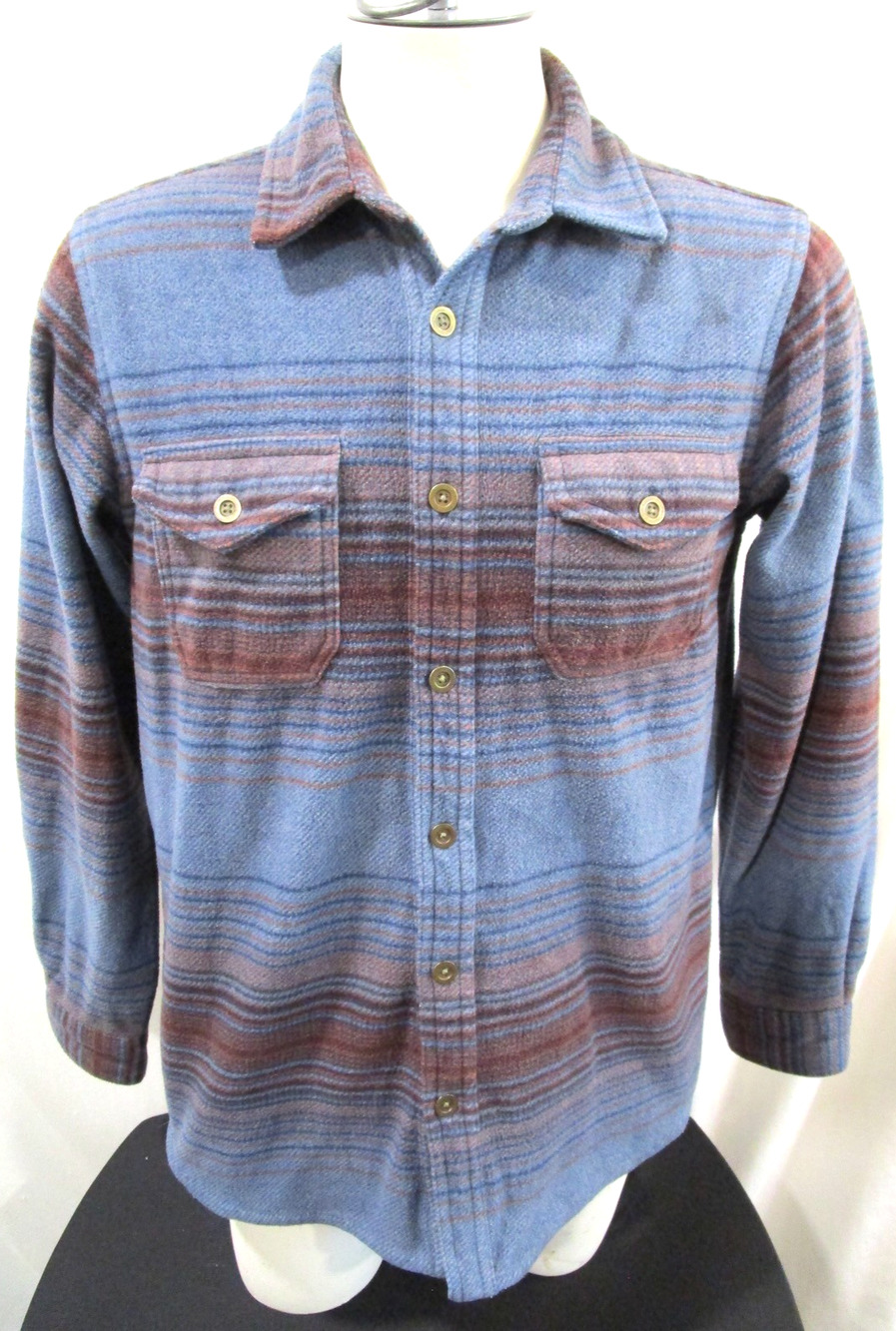 Gibson Trading Co. Blue Striped Soft Fleece Flannel Button Up Shirt Men M